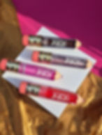 Four pencil-shaped lip gloss tubes bearing the letters KFK. Pencil Gloss gifts from KraftzbyKadin.