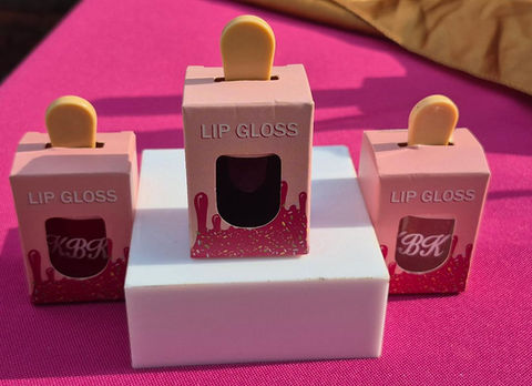 Three Lip Gloss boxes with visible text, natural lip gloss KraftzbyKadin.