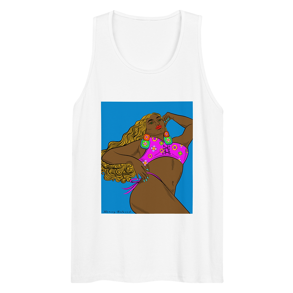 Thumbnail: Bikini Model Wavy Hair Brown Unisex premium tank top