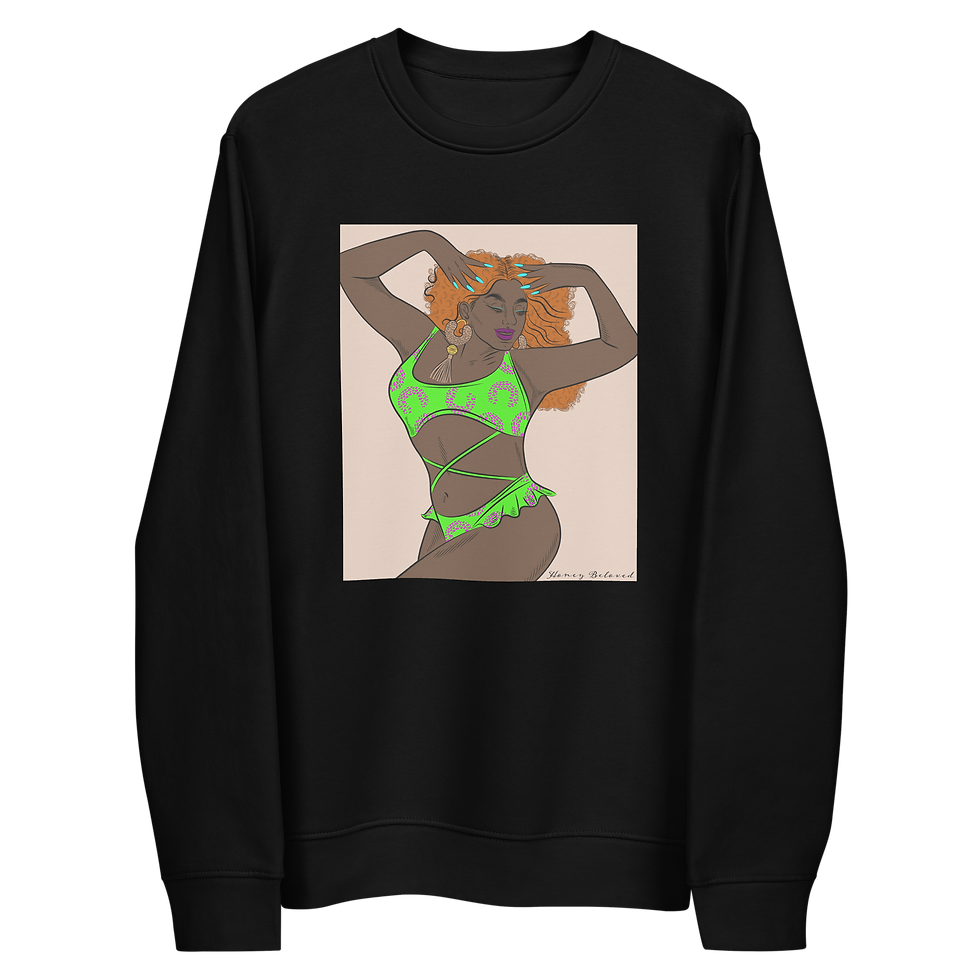 Thumbnail: Bikini Model Curly Hair Chocolate Unisex eco sweatshirt