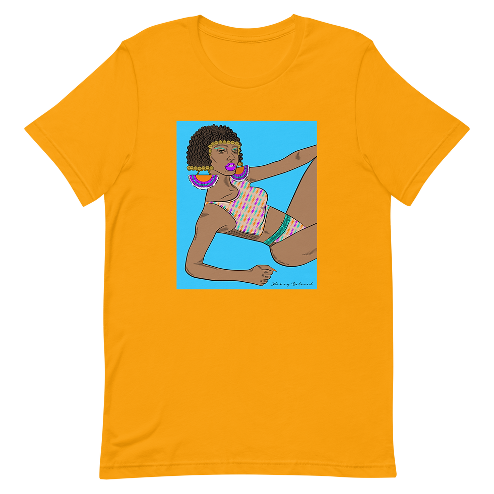 Thumbnail: Bikini Model Beads Tan Short-sleeve unisex t-shirt