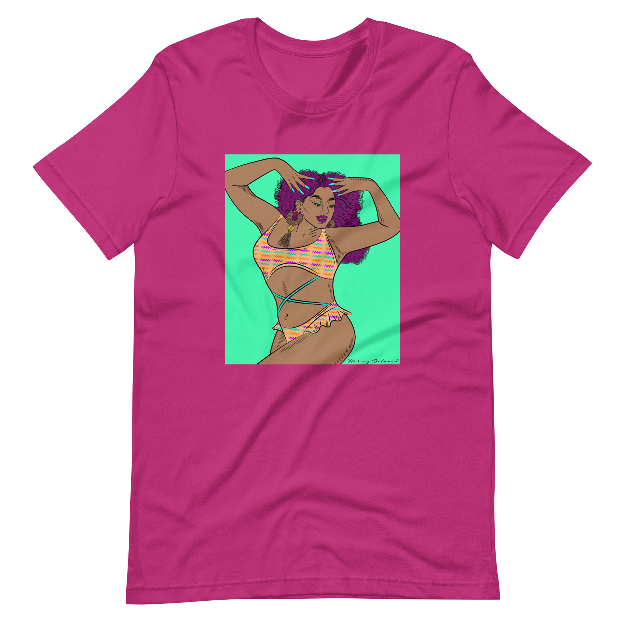 Bikini Model Curly Hair Tan Short-sleeve unisex t-shirt