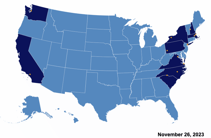 Map that shows U.S. States with DIAG Supporters