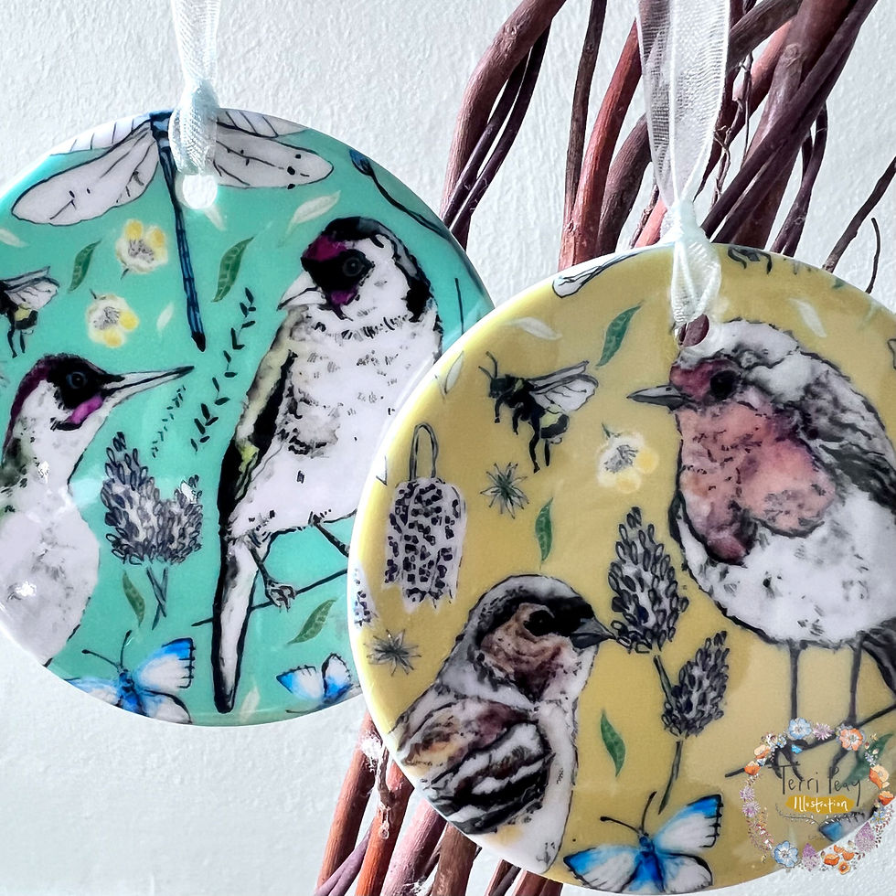 Thumbnail: 'Green Woodpecker and Goldfinch' - Blue Decoration