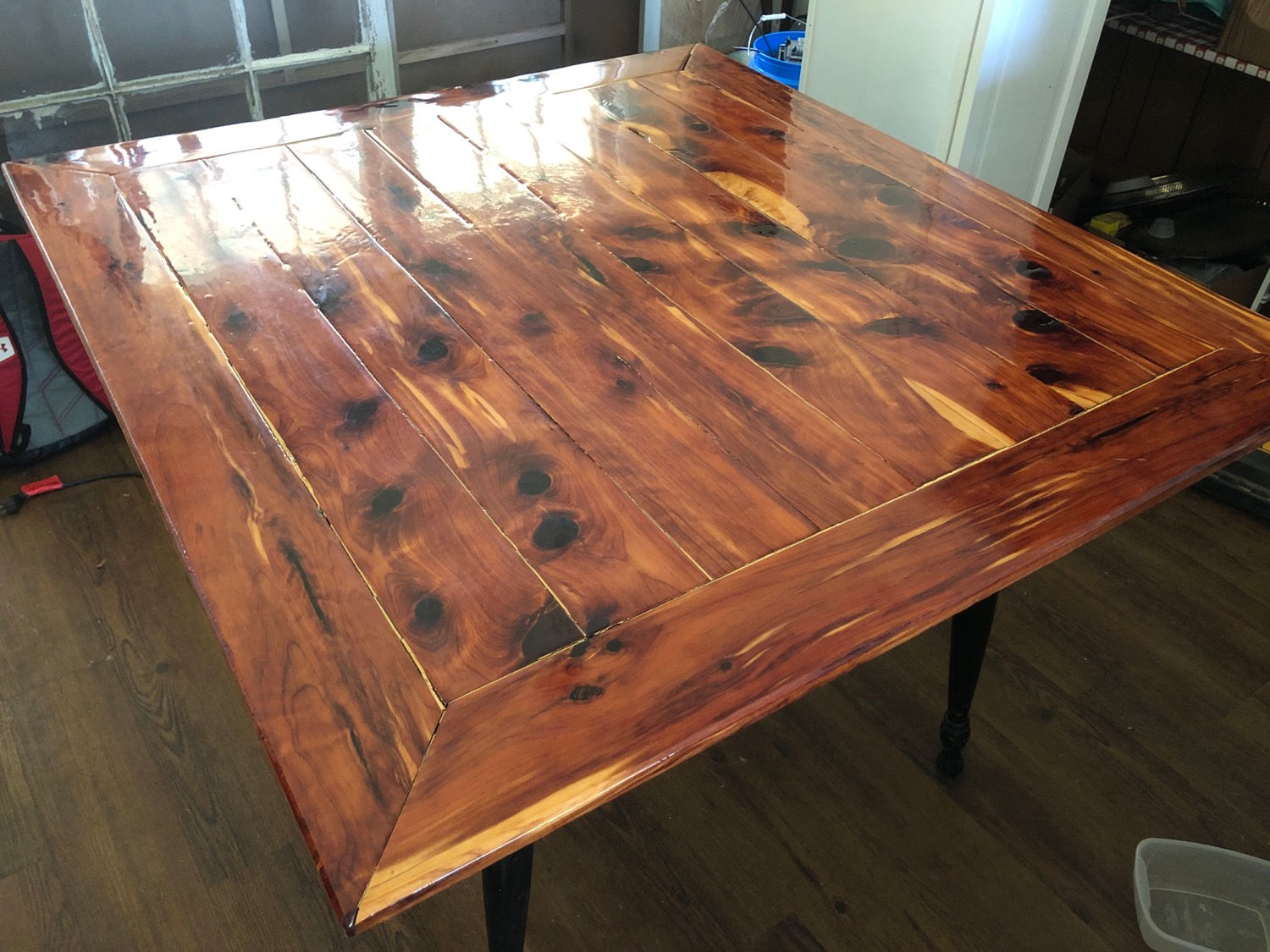 Cedar kitchen table & 4 cedar chairs