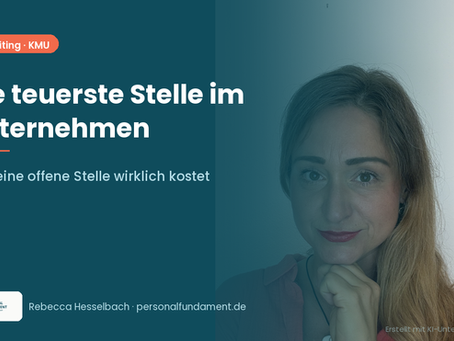 Rebecca Hesselbach, Gründerin Personalfundament, im Portrait neben dem Titel „Die teuerste Stelle im Unternehmen ist die, die Sie gerade nicht besetzt haben"