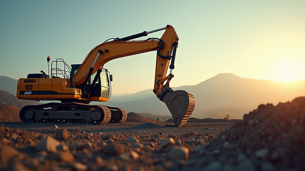Close-up view of excavator with tiltrotator attachment on site