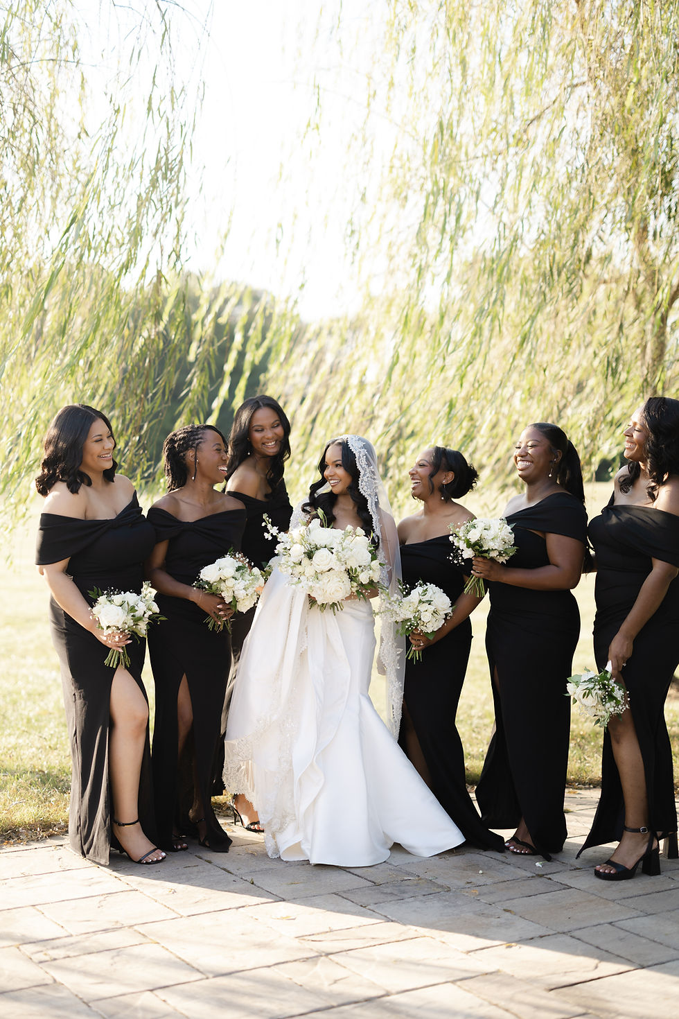 bridal party with tree