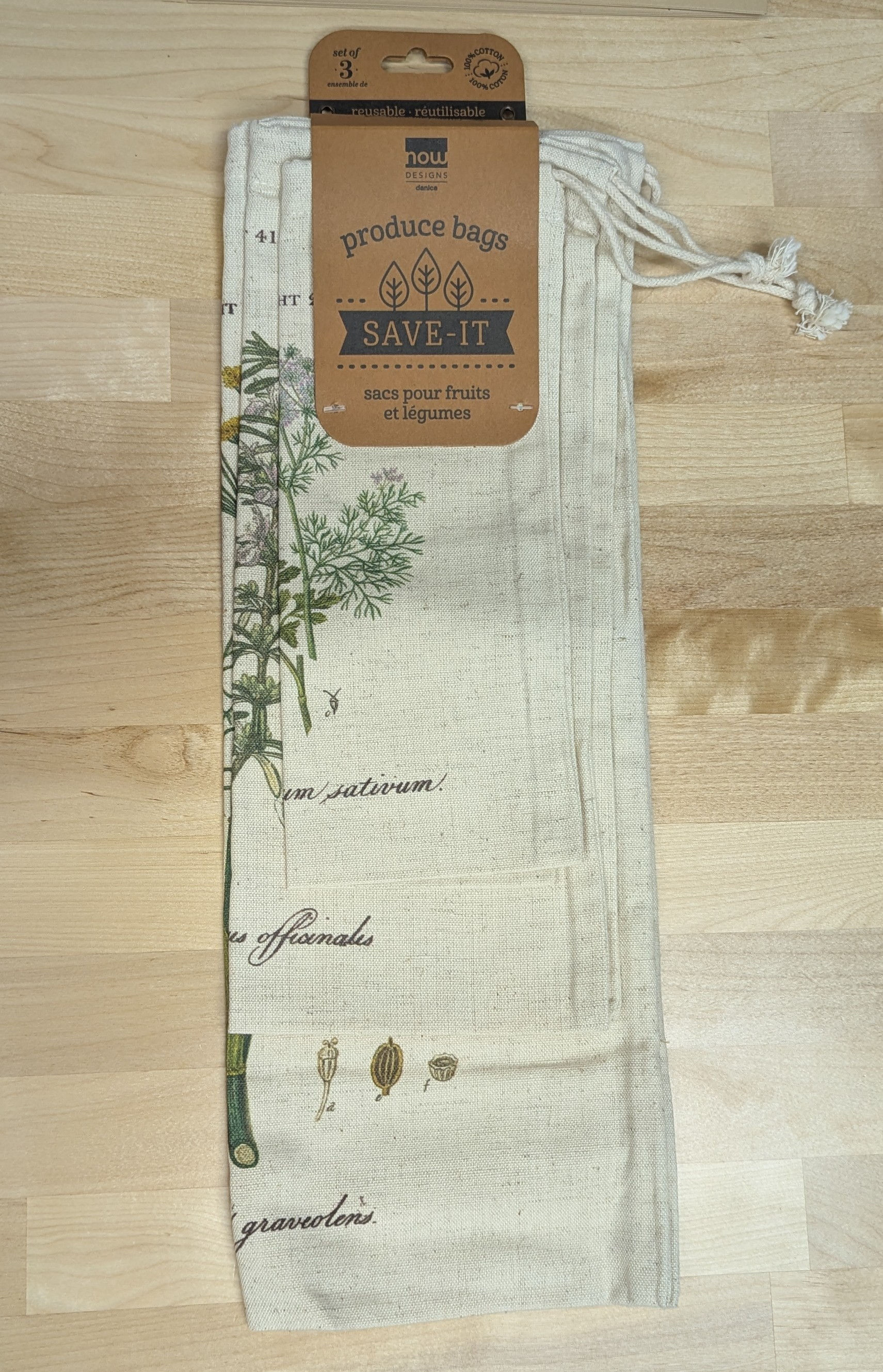 Garden Herbs Reusable Produce Bags Set of 3