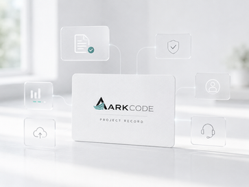 ARKCode project record concept showing documents, warranty information and support remaining connected after kitchen handover.