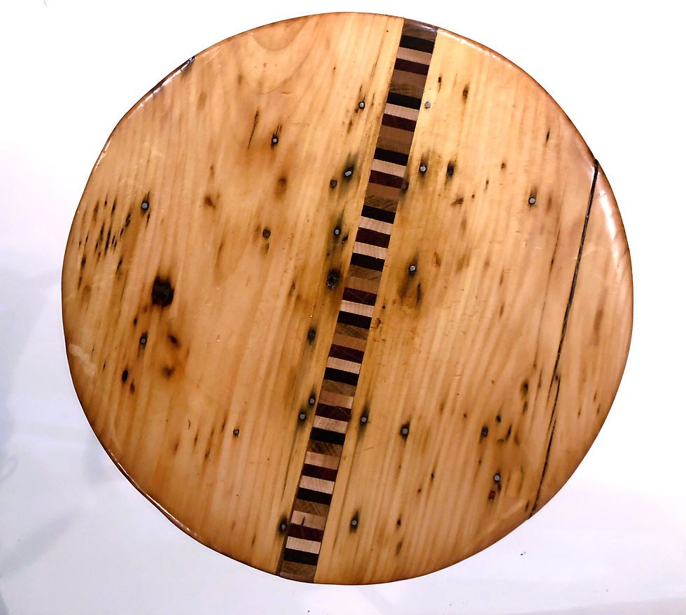 Reclaimed Vintage Pine and Exotic Wood Stool