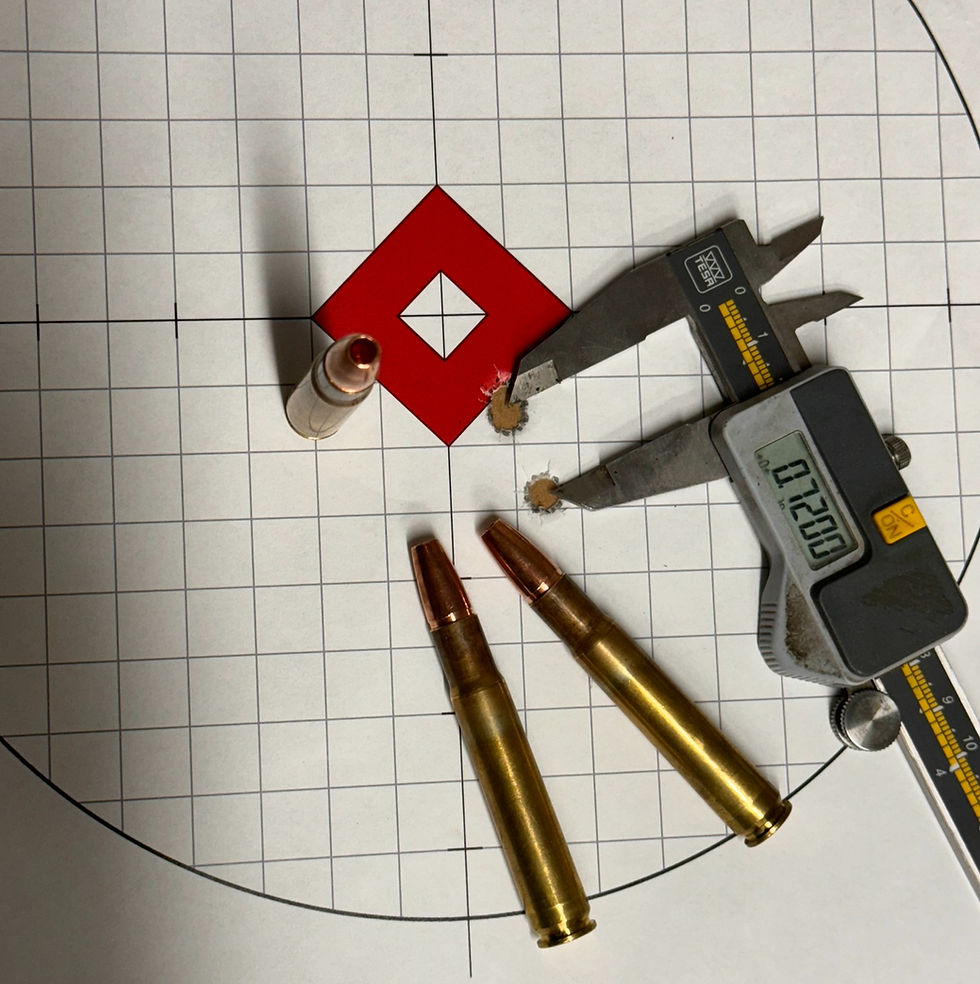 Best group shot with hand loads using Barnes TSX FB 180-grain shooting three shots at a .72-inch group.