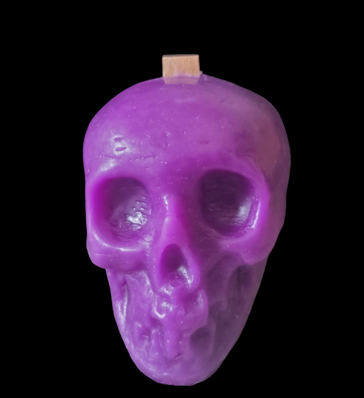 Purple Beeswax Skull Candle – Wooden Wick | 3.5" H x 3.5" D x 3" W