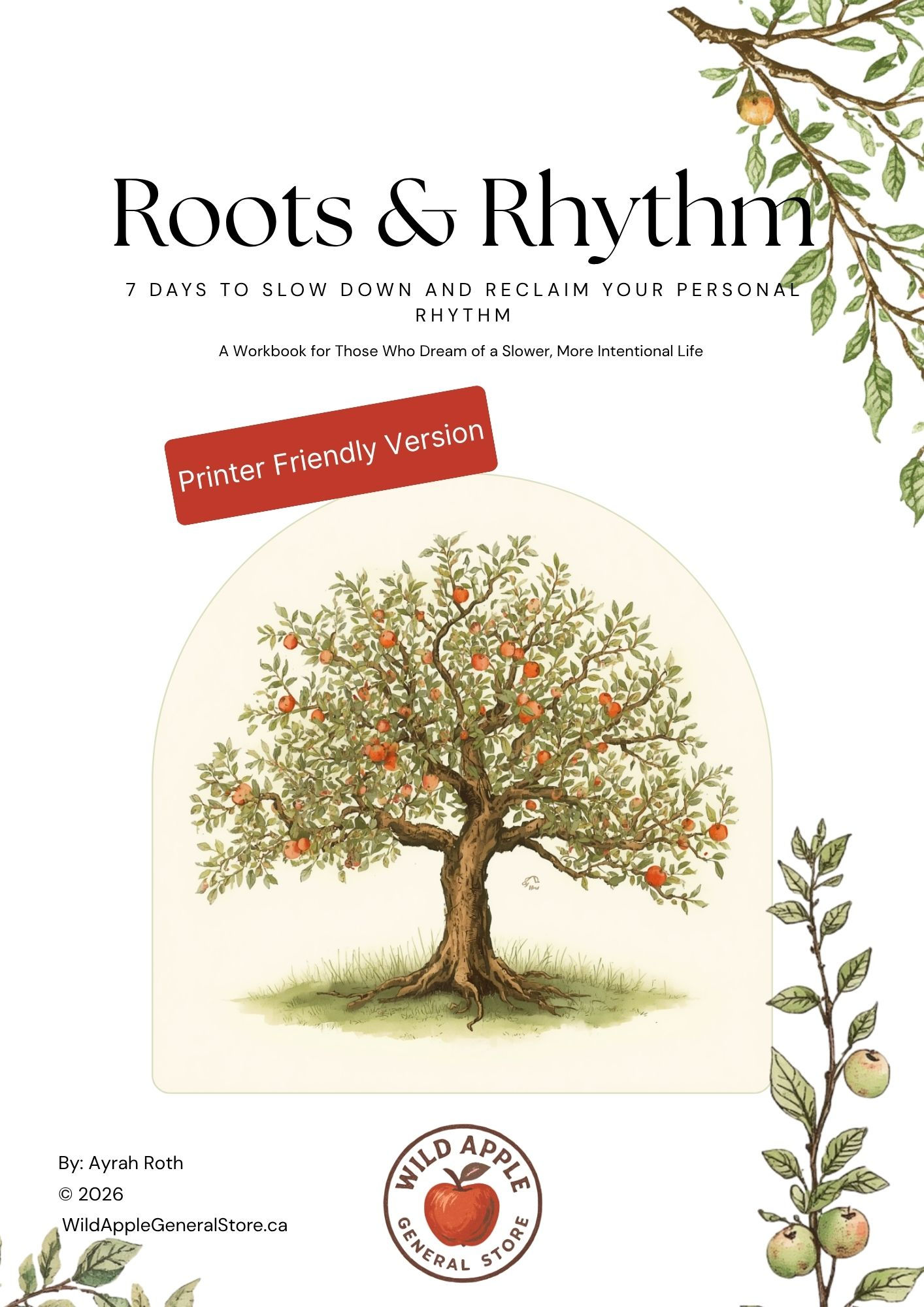 Roots & Rhythm Printer Friendly Workbook, 7-Day Guide to Reclaim Your Rhythm