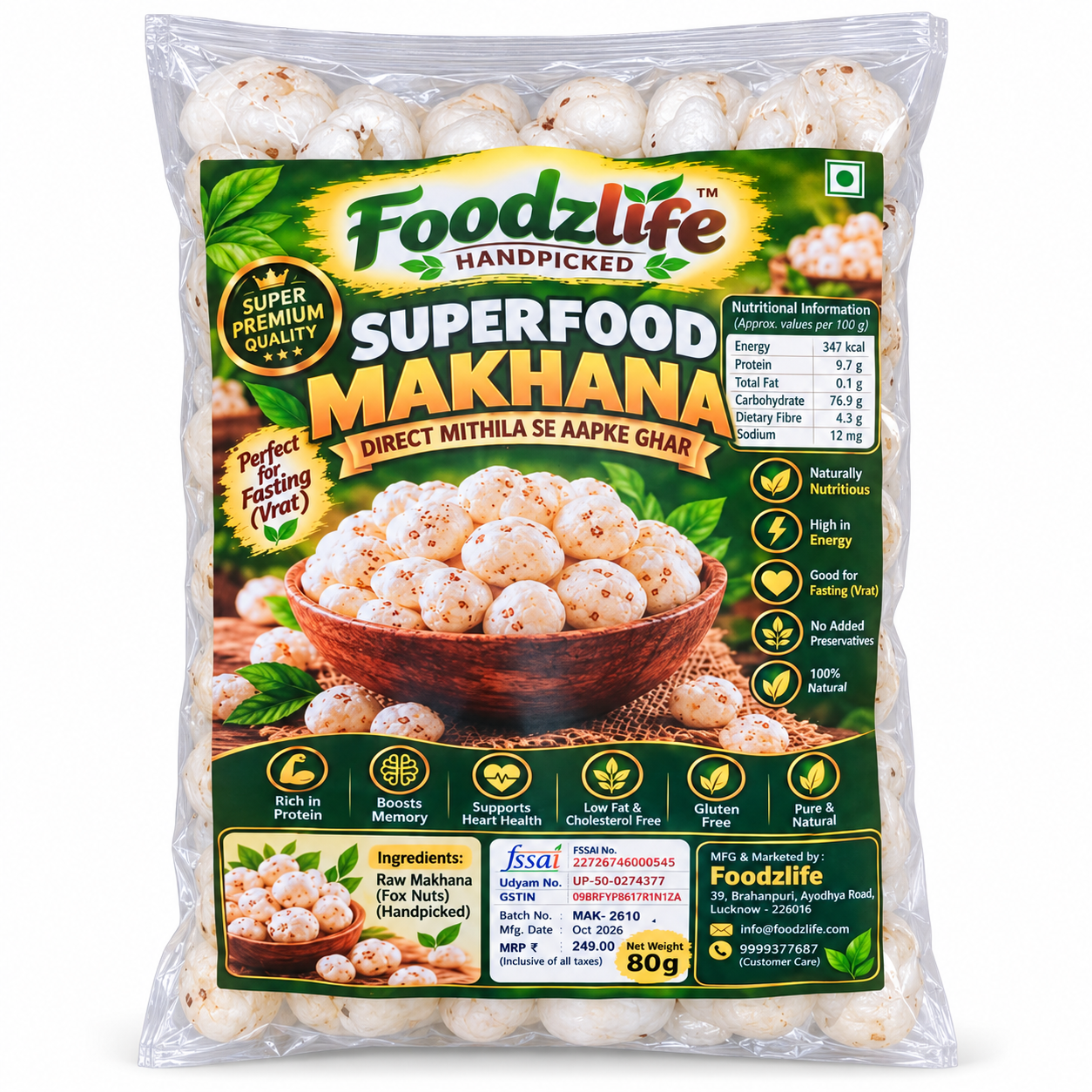 FoodzLife Handpicked Superfood Makhana (Fox Nuts) 80 g