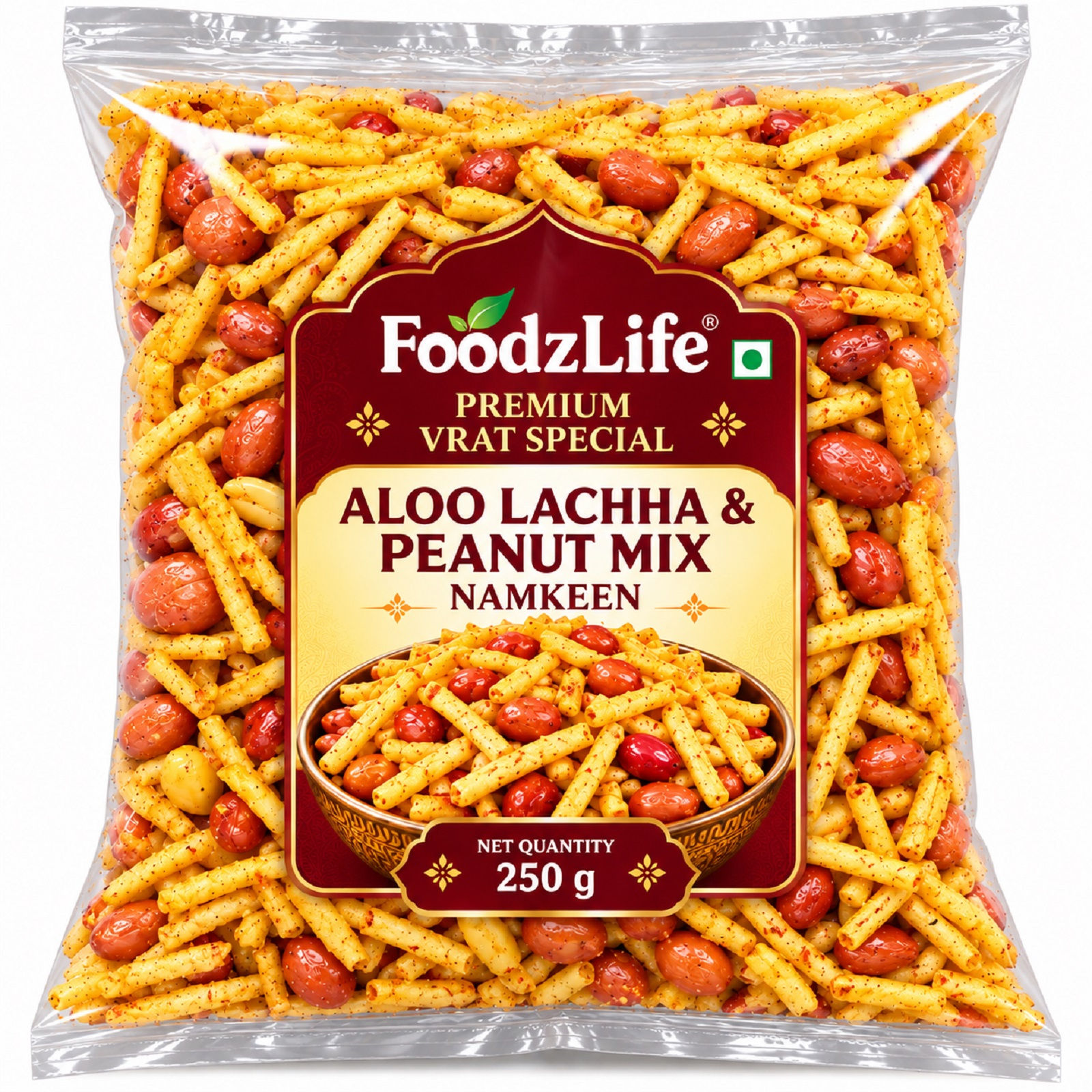 FoodzLife Premium Vrat Special Aloo Lachha & Peanut Mix Namkeen 250 g