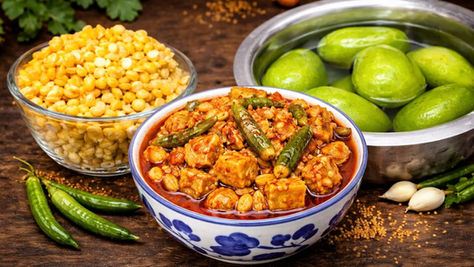 chana dal mango pickle spicy mix achar with garlic green chili mustard oil