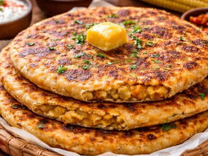 makki aloo paratha served hot with butter, crispy gluten free corn flour paratha stuffed with spiced potato filling