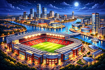 Manchester stadium skyline soccer wall art print night version