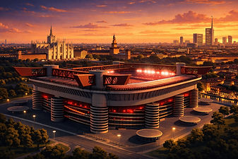 Milan red football stadium skyline wall art print 
golden hour
