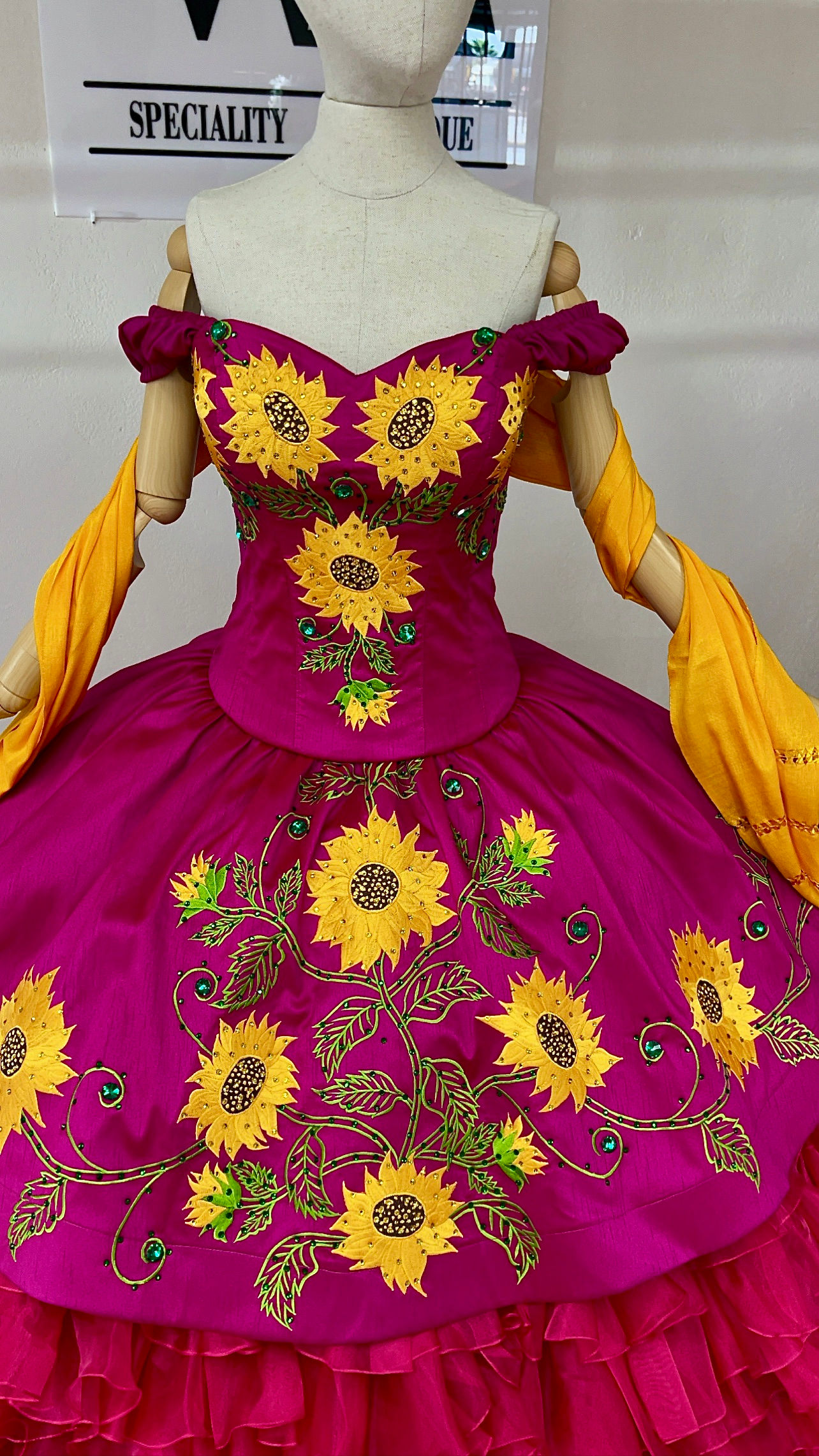 Beautiful Embroidery Sunflower in Pink Dress