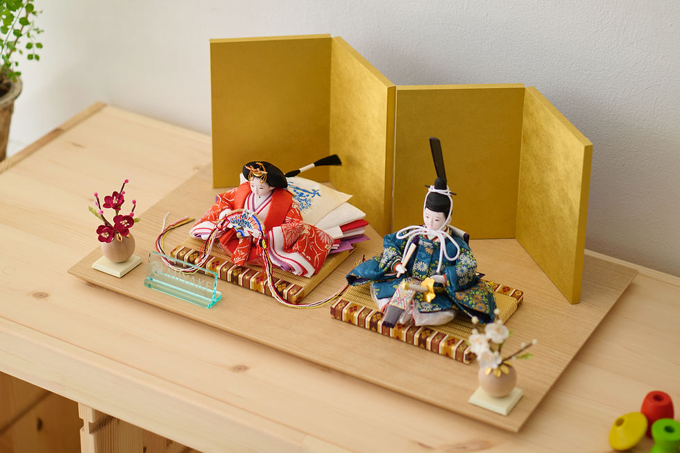 サムネイル： 「SHINONOME」正絹西陣織青磁青海波紋様（青磁・朱）　コンパクトひな人形