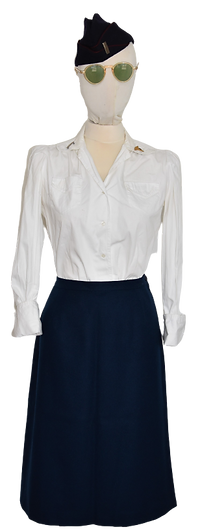 White Shirt, Blue Wool Skirt, Blue Garrison Cap.png