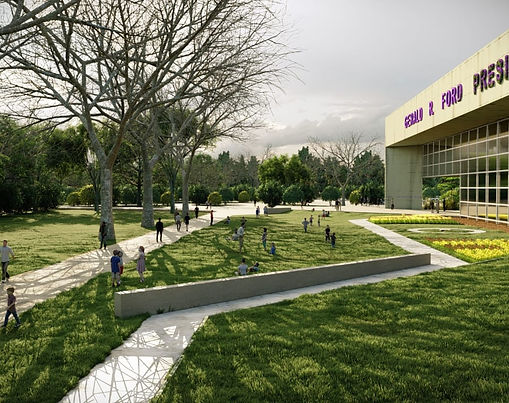 East-side renovation of the Gerald R. Ford Presidential Museum in Grand Rapids with new landscaping and walkways.