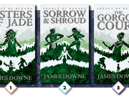 covers for a fantasy trilogy, numbered 1, 2, and 3