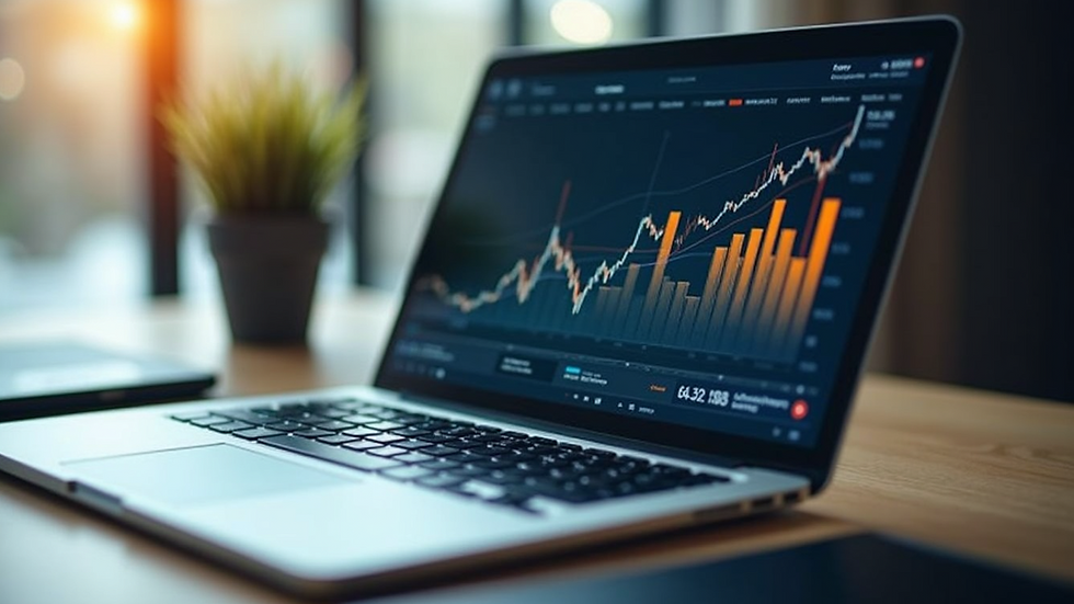 High angle view of a business growth chart on a laptop screen