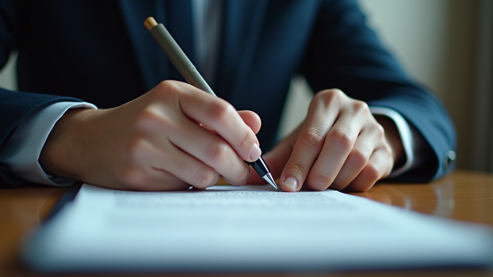 Close-up view of a legal investigator taking notes during a witness interview