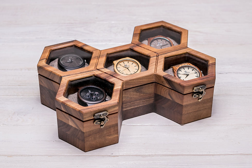 Сотова скринька для 5 годинників зі скляною кришкою