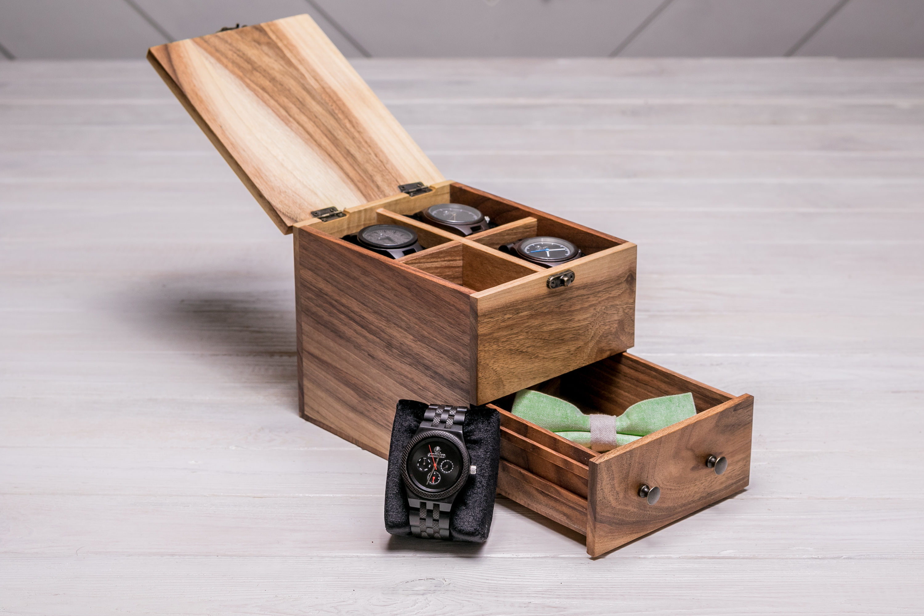 Коробочка для часов с деревянной крышкой 4 с ящиком