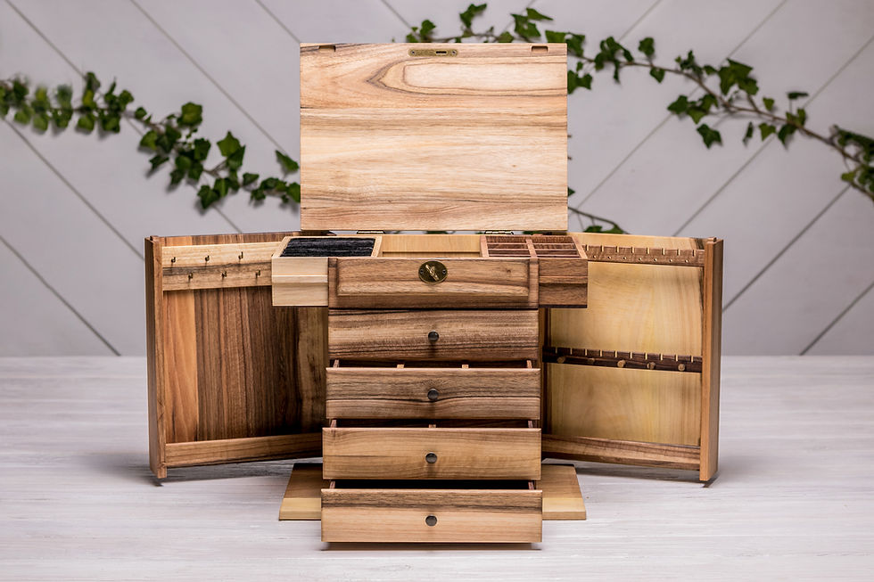 Thumbnail: Giant jewelry organizer with wood lid & mirror