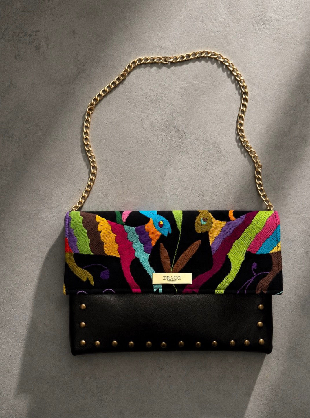 Otomi Tenango Leather Crossbody Clutch