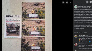 Illegal dumping awareness image showing an alleged roadside dumping incident involving a trailer near Kamloops.