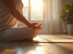 Embracing tranquility: a serene moment of breathwork as sunlight gently fills the room.
