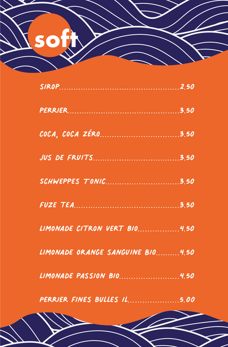 Menu soft boissons et leurs prix