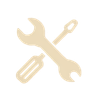 Clé et tournevis beiges croisés, symbolisant les outils ou les réglages.