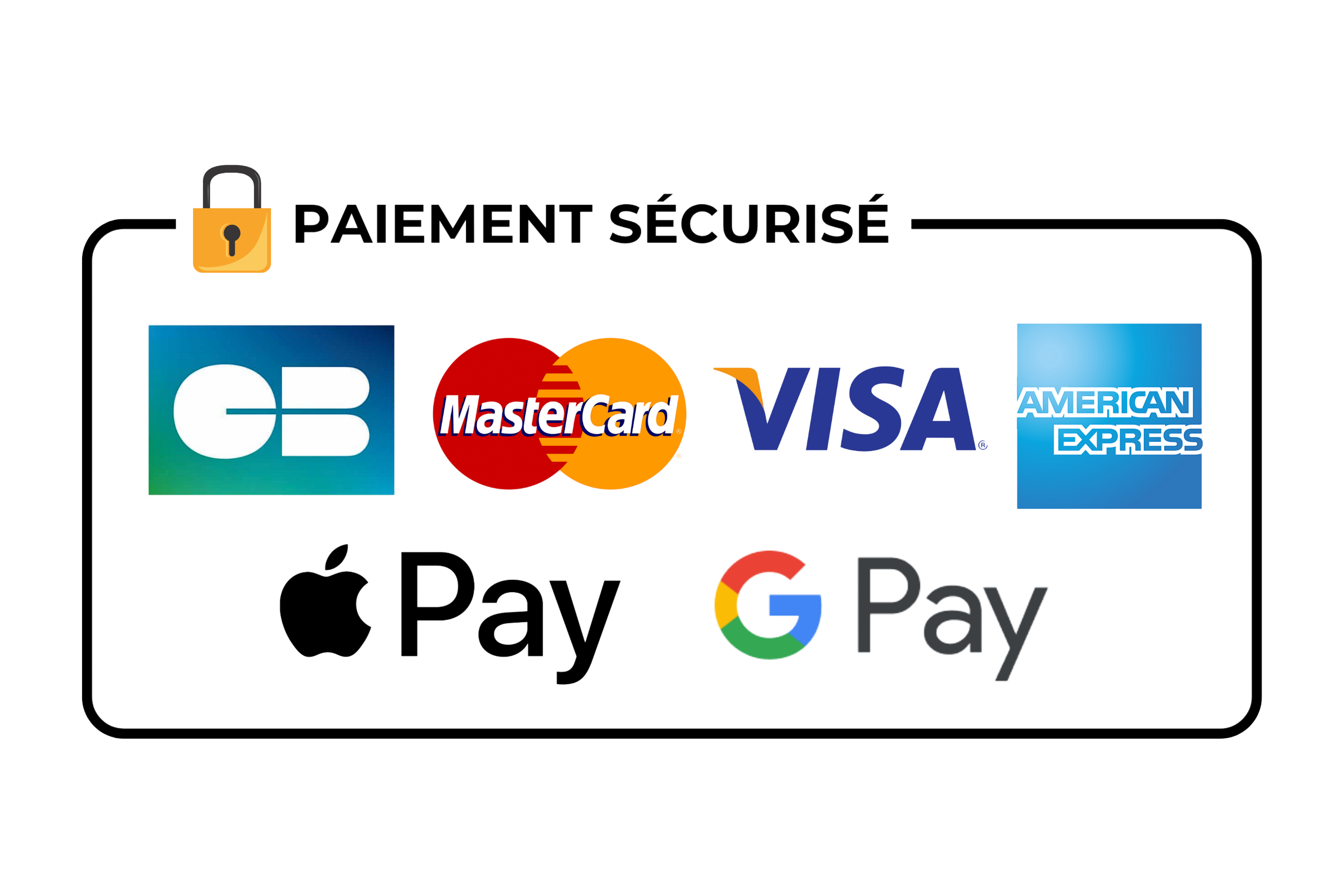 Paiements sécurisés : CB, Mastercard, Visa, American Express, Apple Pay, Google Pay