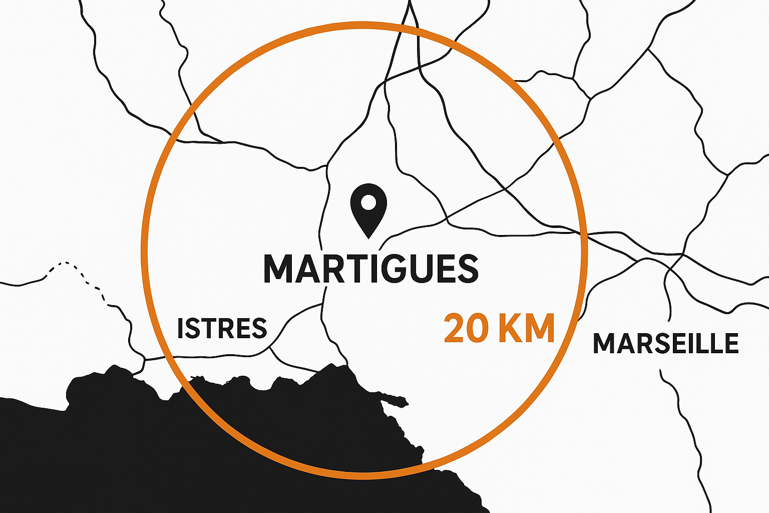 Carte zone livraison Martigues 20km
