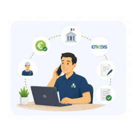 Homme gérant les services Enedis, contrats et paiements