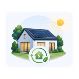 Maison à panneaux solaires, soleil et symbole d'énergie verte