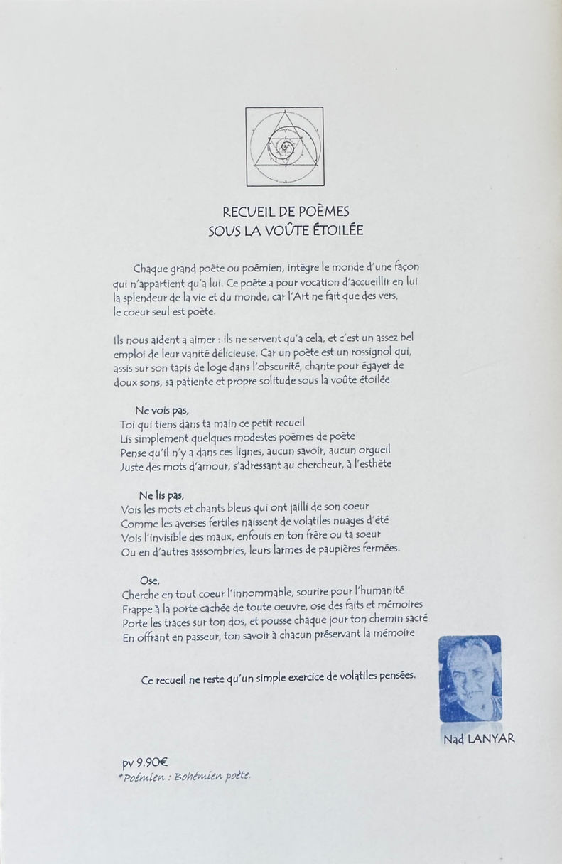 Recueil de poèmes "Sous la voûte étoilée" : extraits de poèmes et biographie