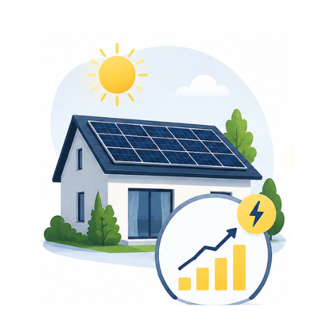 Maison avec panneaux solaires, augmentation d'énergie