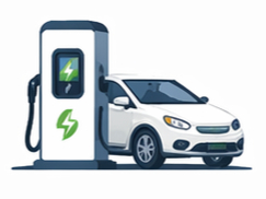 Voiture blanche en charge à une borne électrique