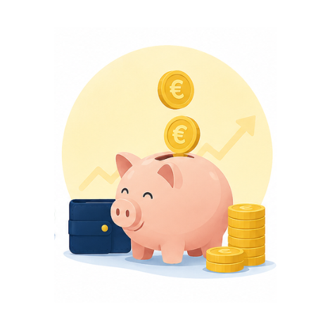 Tirelire avec pièces d'euro et graphique de croissance