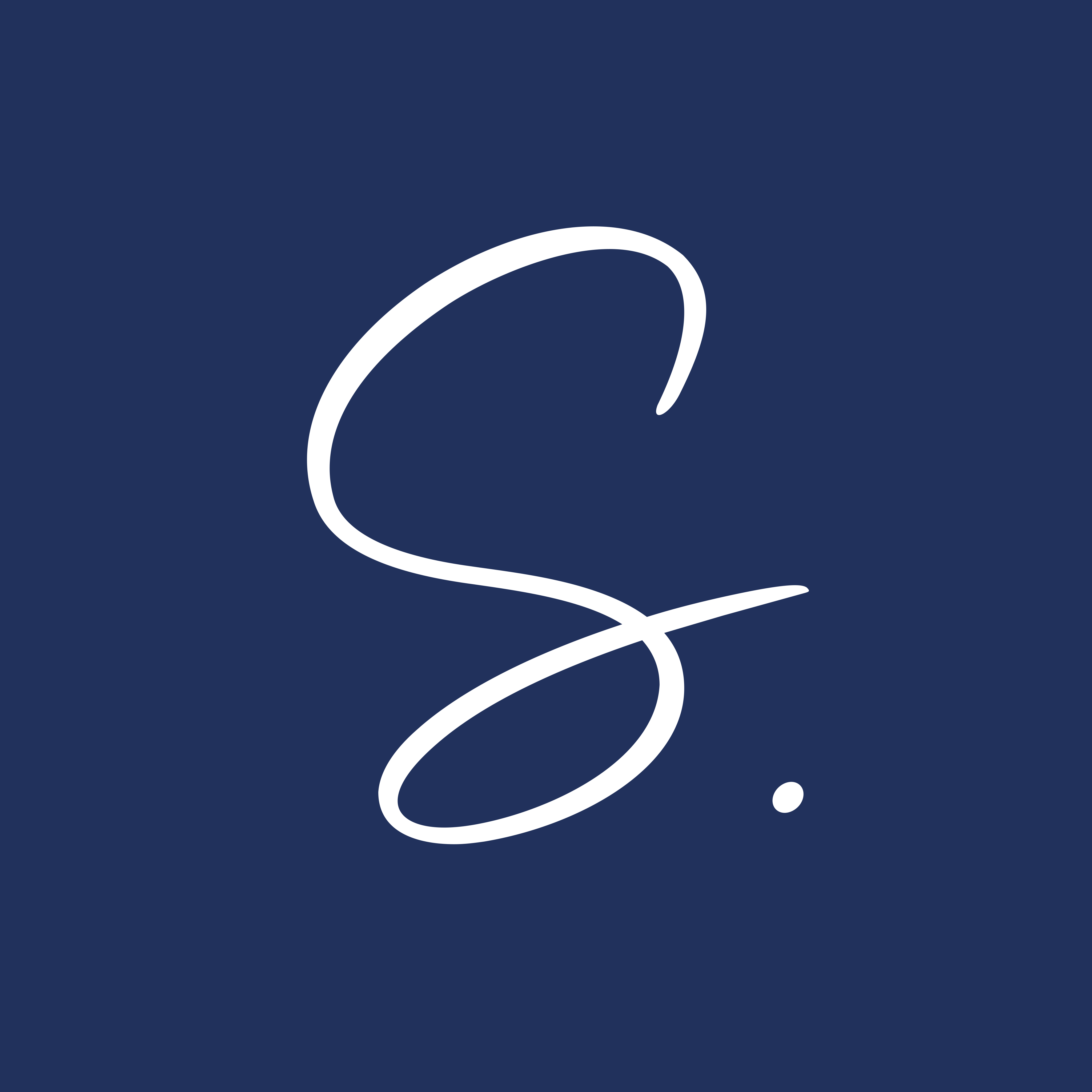 Logo avec la lettre S calligraphiée en blanc sur fond bleu.