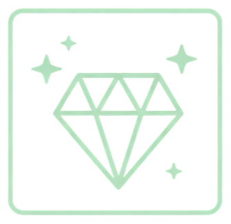 Icône de diamant brillant dans un cadre carré.