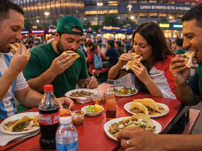 Aficionados internacionales comiendo tacos en México durante el Mundial 2026